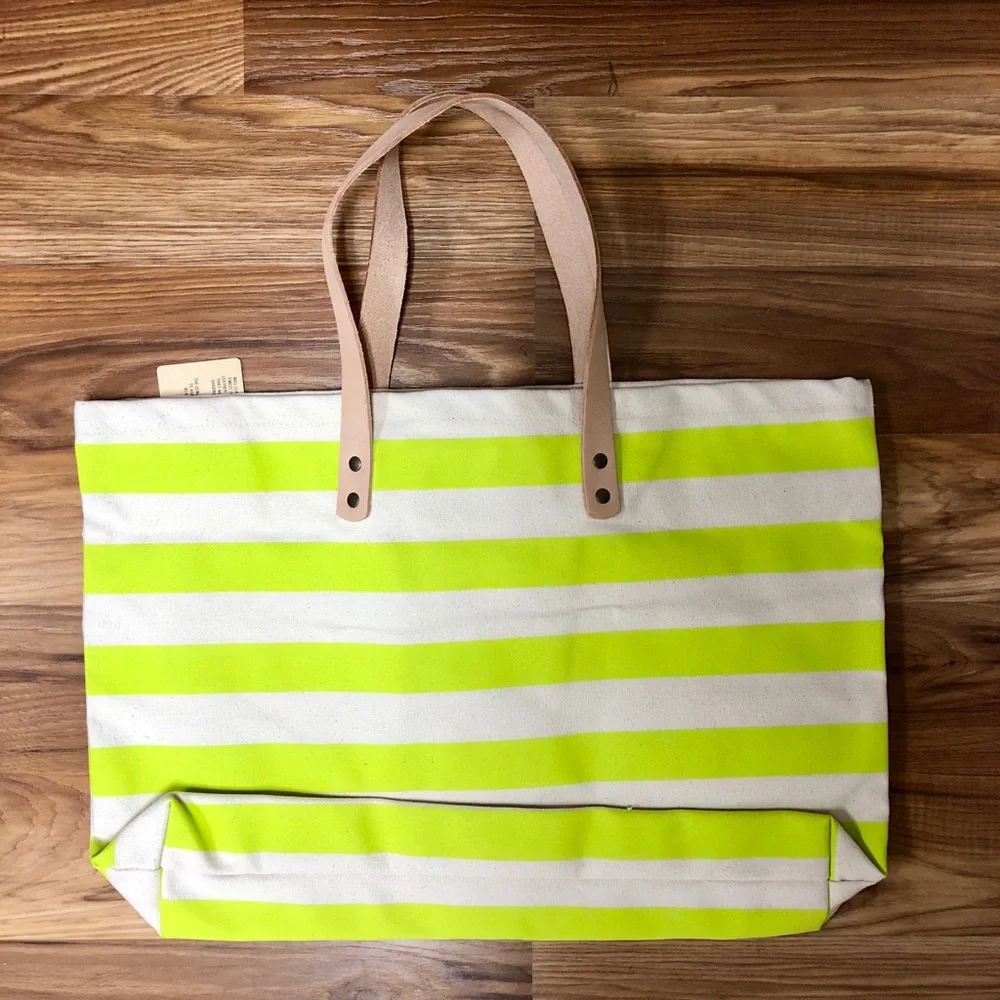 Will Leather Goods lime striped canvas tote - Picture 4 of 5